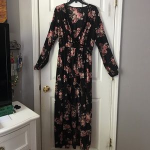 Black pink floral jumpsuit